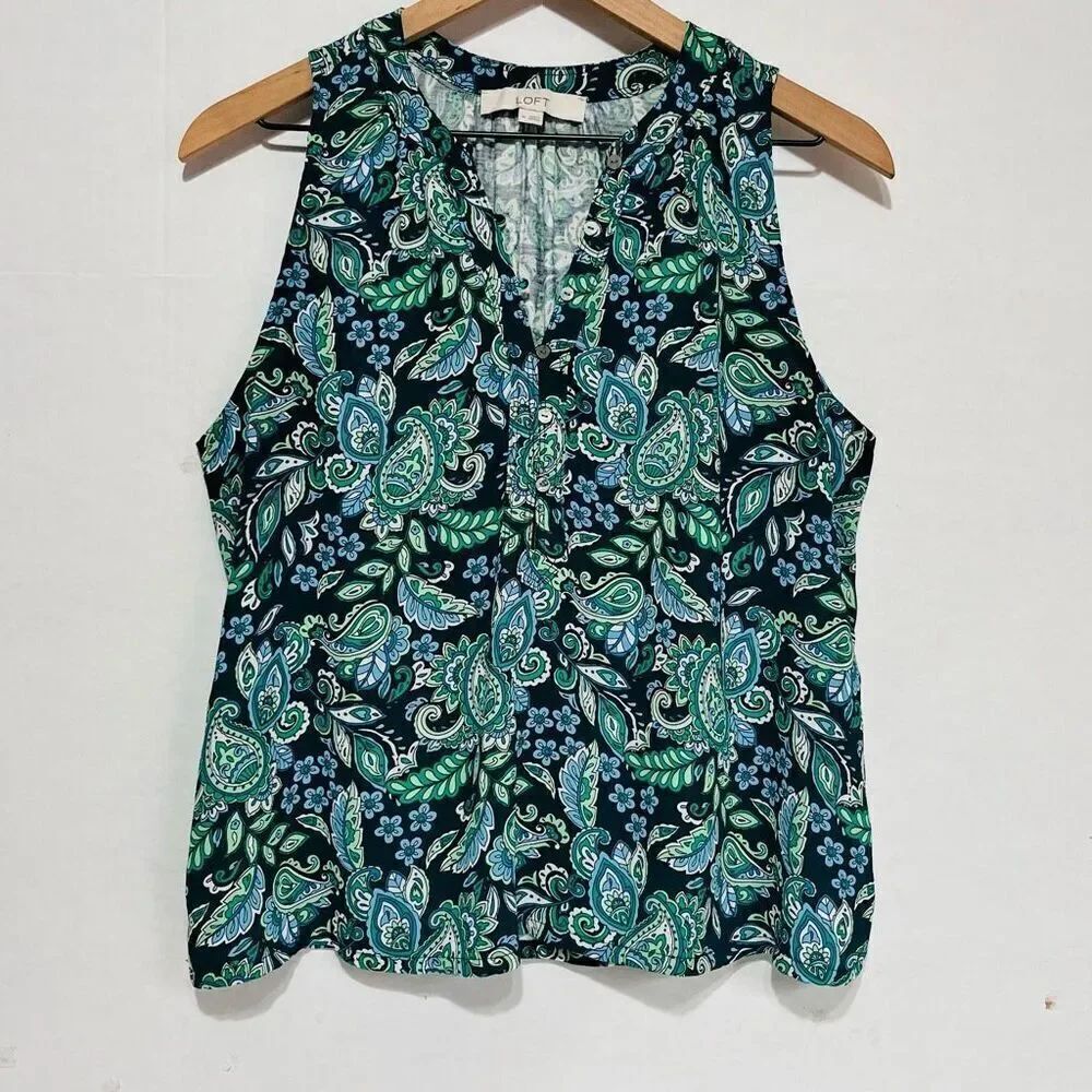 LOFT Green Paisley Print Sleeveless Top   Size M